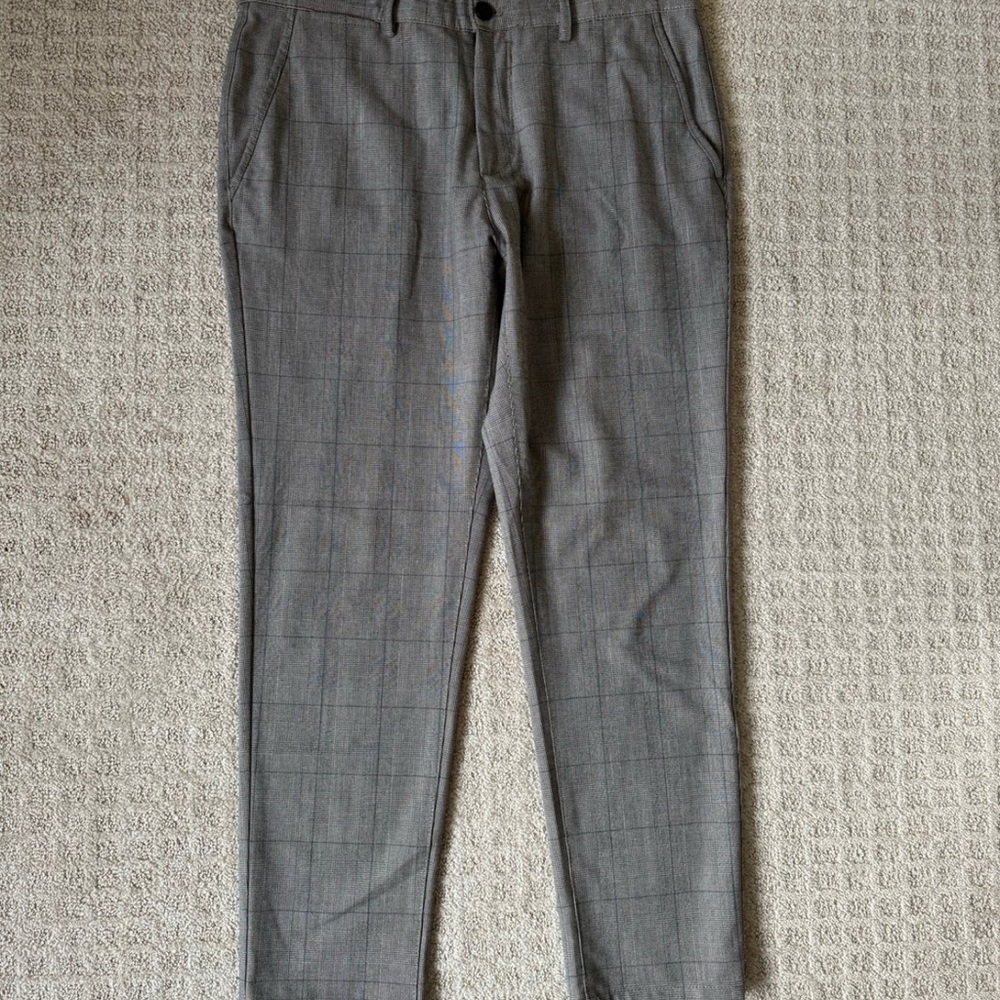 Zara men brown tan plaid stripe dress pants slacks trousers size 34 x 32